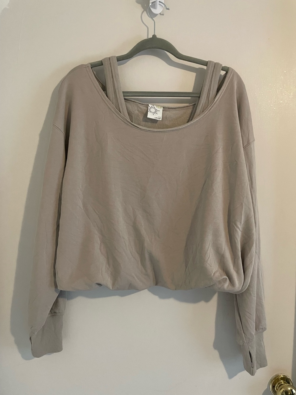 Offline by Aerie Taupe Cropped Sweatshirt & Ribbed Tank Set Size L EUC